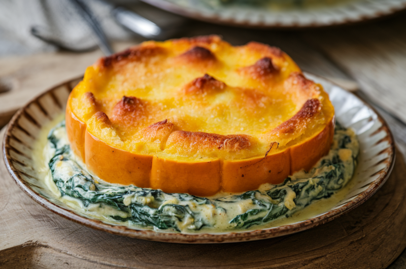 Cozy Butternut Squash and Creamed Spinach Gratin