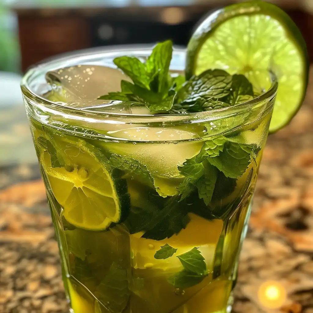 Refreshing green tea cocktail with mint and lime