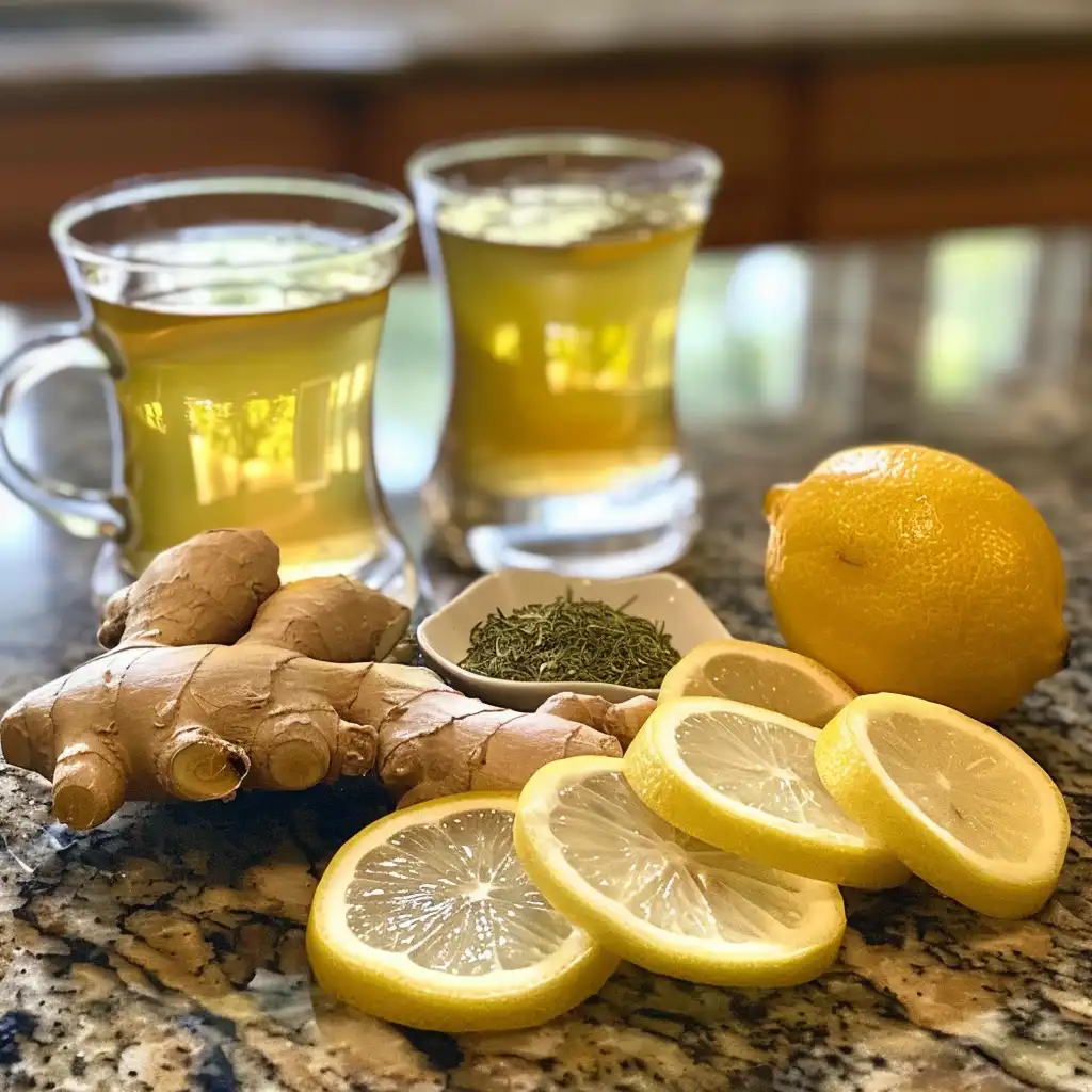 green tea fat burner drink ingredients on granite kitchen counter