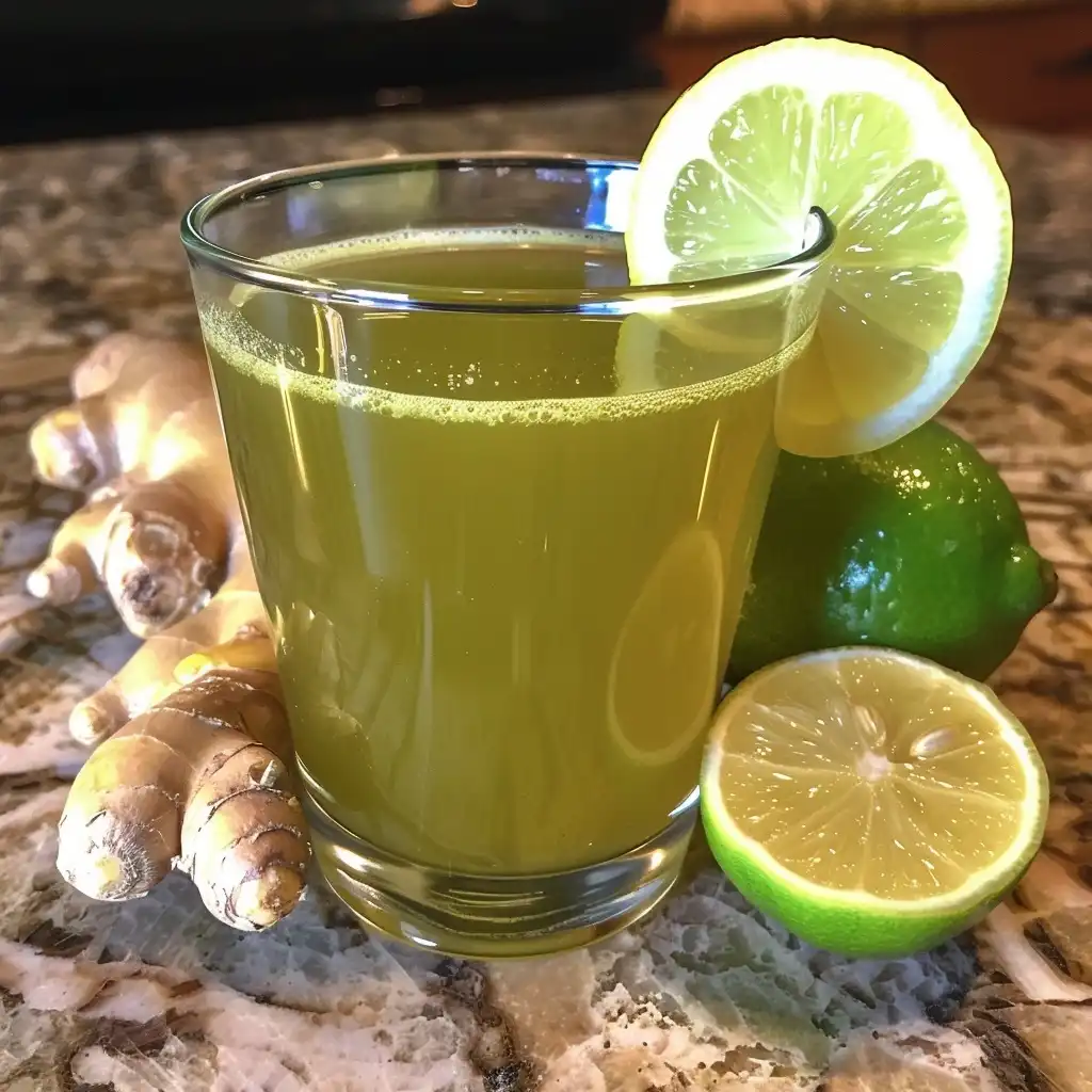 green tea fat burner drink with lemon and ginger on wooden table