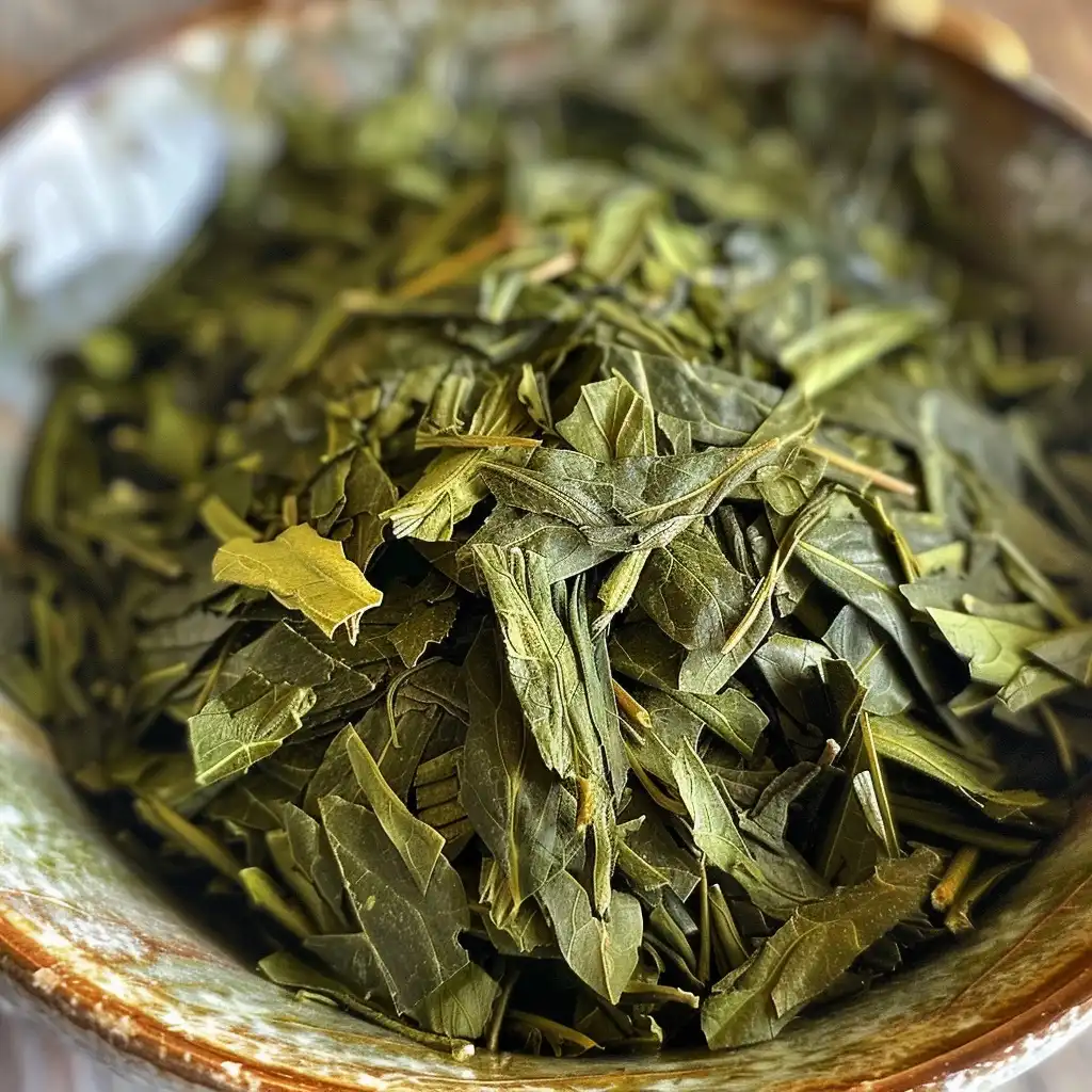 Fresh green tea leaves rich in antioxidants