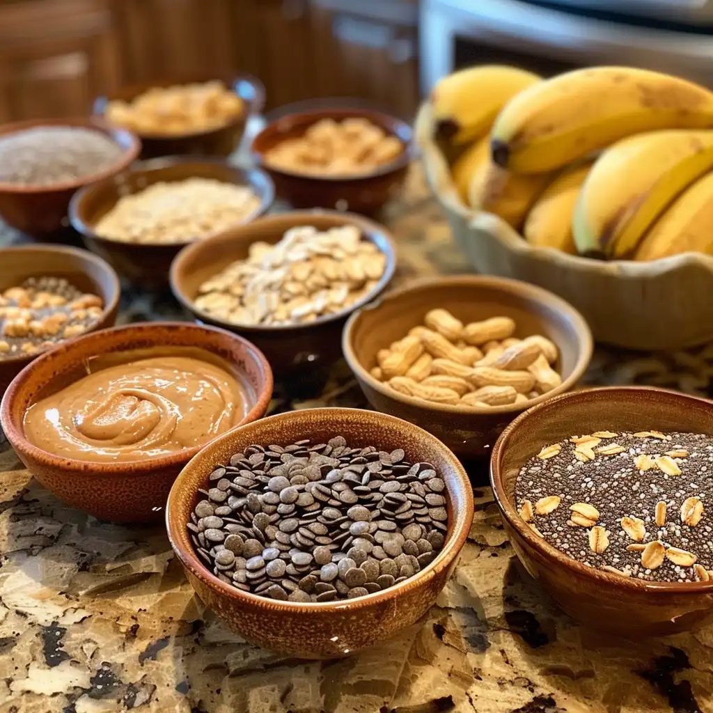 Smoothie add-ins including oats, chia, flaxseed, nut butter