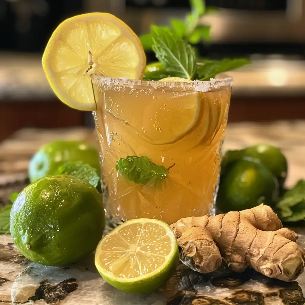 Refreshing lemon ginger natural drinks for weight loss with fresh lime and mint