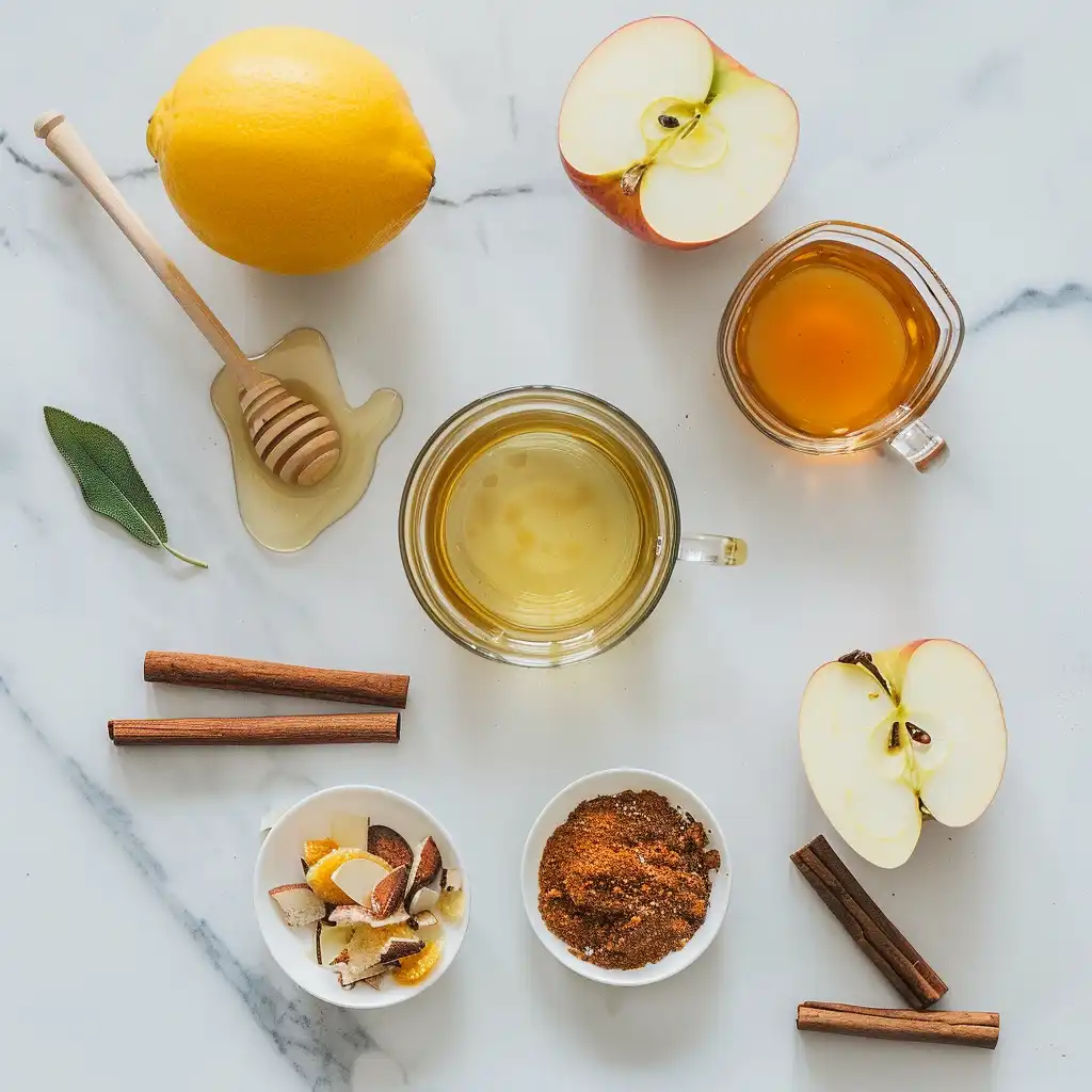 Ingredients for honey and apple cider vinegar drink