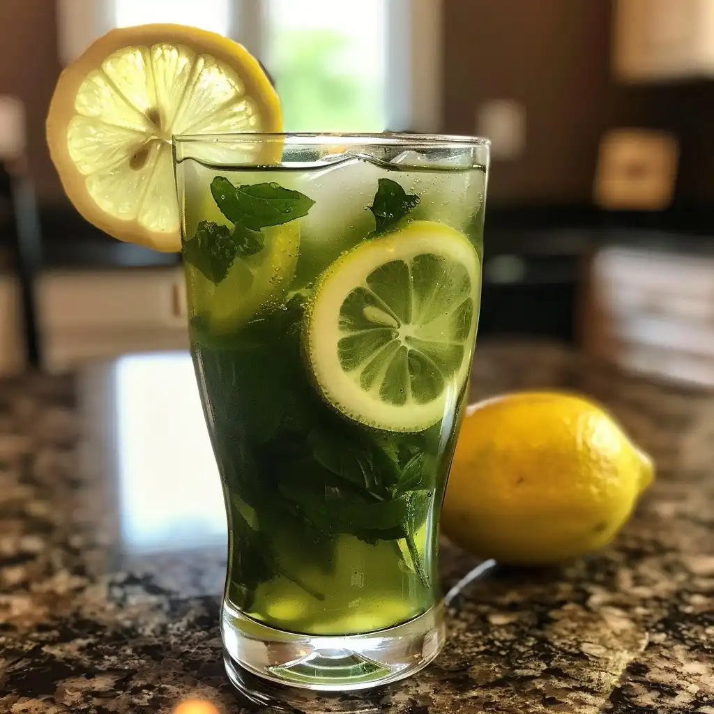 Brewing green tea at home with lemon for detox