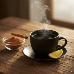 The ultimate coffee loophole recipe in a mug, with cinnamon and lemon, ready for a weight loss morning ritual.