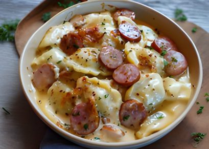 Crockpot Pierogi Casserole with Kielbasa